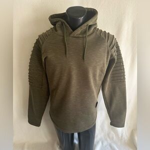 Siimhwrss Hoodie Men’s Large Olive Green w/Moto Sleeves Fleece Sweatshirt READ*